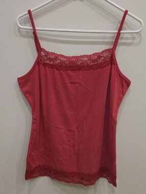 Maurices Pink Lace-Trim Spaghetti Strap Camisole Top